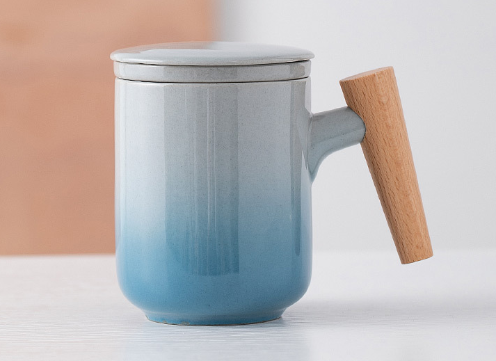 Ceramic Brewing Cup (with lid and ergonomic wood handle)