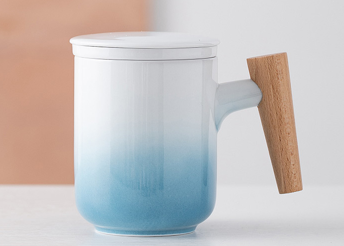 Ceramic Brewing Cup (with lid and ergonomic wood handle)