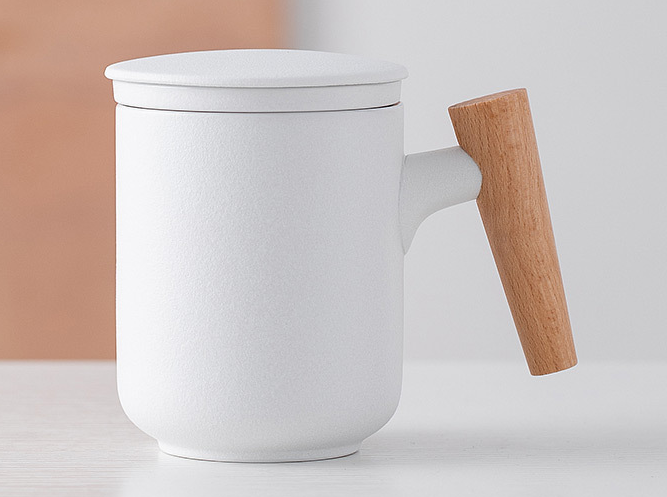 Ceramic Brewing Cup (with lid and ergonomic wood handle)