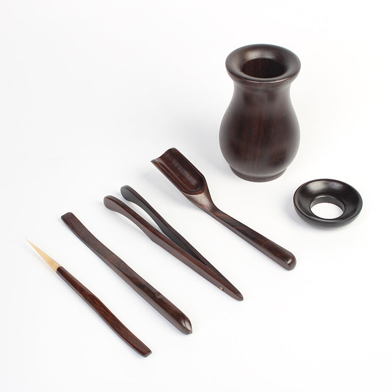 Amoy Porcelain Eight Black Sandalwood Six Gentlemen Solid Wood Tea Ceremony Set Tea Tray Tea Set Accessories Six Gentlemen Tea Making Tools Five-Piece Set