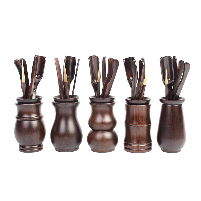 Amoy Porcelain Eight Black Sandalwood Six Gentlemen Solid Wood Tea Ceremony Set Tea Tray Tea Set Accessories Six Gentlemen Tea Making Tools Five-Piece Set